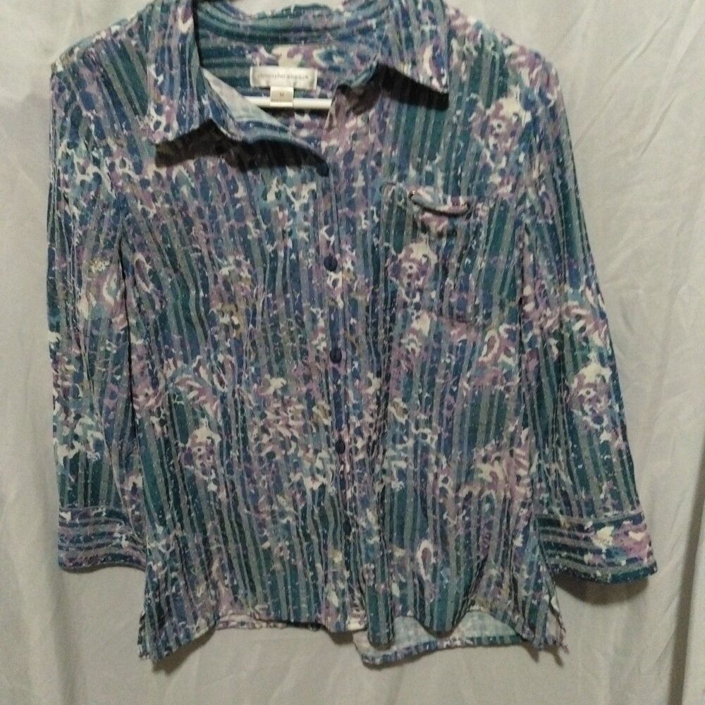 Christopher Banks Size M  Button Shirt Chest Pocket/4 Sleeve Artsy  Texture 2010